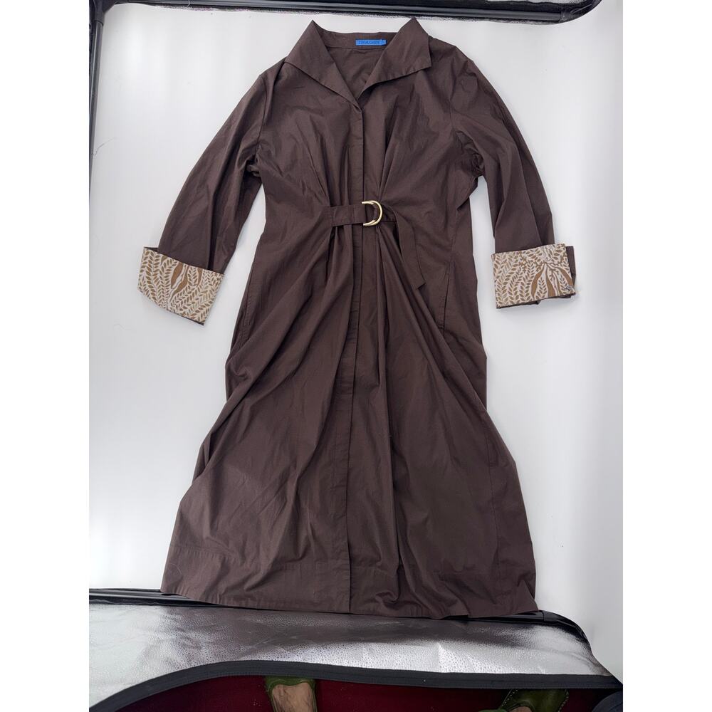 Title: J. McLaughlin Minae Brown Cotton D-Ring Belted Midi Shirt Dress Size XL - Picture 9 of 14
